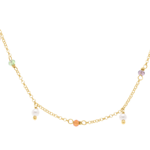 COLLIER ARGENT DORÉ PAMPILLE MULTI COULEURS 40+5CM