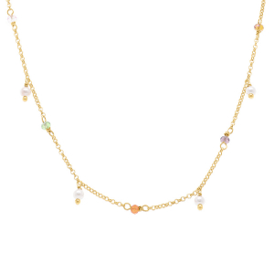 COLLIER ARGENT DORÉ PAMPILLE MULTI COULEURS 40+5CM