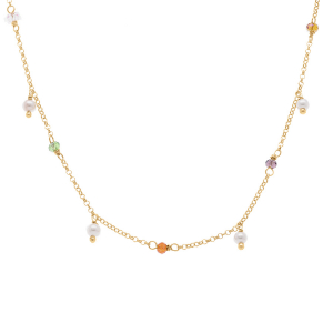 COLLIER ARGENT DORÉ PAMPILLE MULTI COULEURS 40+5CM