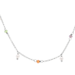 COLLIER ARGENT RHODIÉ PAMPILLE MULTI COULEURS 40+5CM