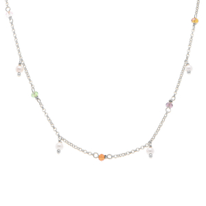 COLLIER ARGENT RHODIÉ PAMPILLE MULTI COULEURS 40+5CM