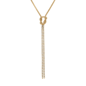 COLLIER ARGENT DORÉ  FORME CRAVATE OXYDES BLANCS SERTIS TENNIS AVEC NOEUD   38+5CM
