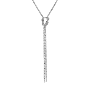 COLLIER ARGENT RHODIÉ FORME CRAVATE OXYDES BLANCS SERTIS TENNIS AVEC NOEUD   38+5CM