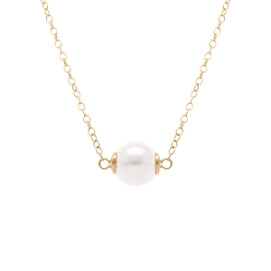 COLLIER ARGENT RHODIÉ PERLE BLANCHE IMITATION 8MM 40+5CM