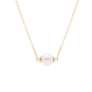 COLLIER ARGENT DORÉ PERLE BLANCHE IMITATION 8MM  40+5CM