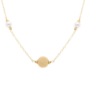 COLLIER ARGENT DORÉ BOULES GIVRÉES ET PERLES BLANCHES 38+5CM