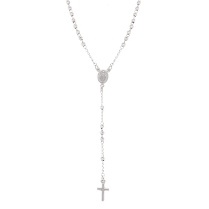 COLLIER ARGENT RHODIÉ CHAPELET BOULES  DIAMANTÉES 45+5CM