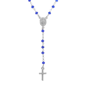 COLLIER ARGENT RHODIÉ CHAPELET BOULES FACETÉES AGATE  BLEUES 45+5CM