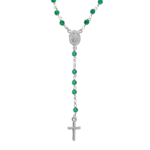 COLLIER ARGENT RHODIÉ CHAPELET BOULES FACETÉES AGATE VERTES 45+5CM