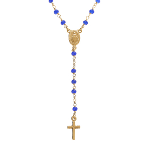 COLLIER ARGENT DORÉ CHAPELET BOULES FACETÉES AGATE BLEUES 45+5CM