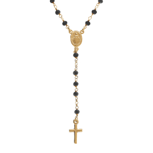 COLLIER ARGENT DORÉ CHAPELET BOULES FACETÉES SPINELLE NOIRES 45+5CM