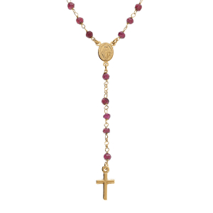 COLLIER ARGENT DORÉ CHAPELET BOULES FACETÉES  RODOLITE  VIOLETTES 45+5CM