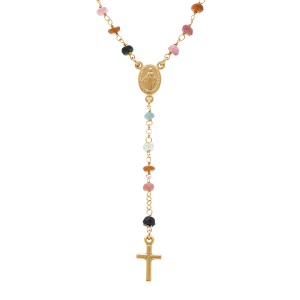 COLLIER ARGENT DORÉ CHAPELET BOULES FACETÉES TOURMALINE  MULTI COULEURS  45+5CM