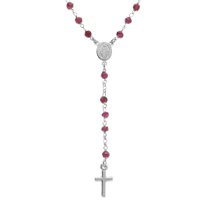 COLLIER ARGENT RHODIÉ CHAPELET BOULES FACETÉES  RODOLITE  VIOLETTES 45+5CM