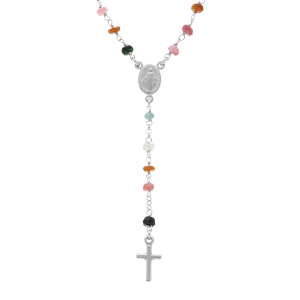 COLLIER ARGENT RHODIÉ CHAPELET BOULES FACETÉES TOURMALINE  MULTI COULEURS 45+5CM