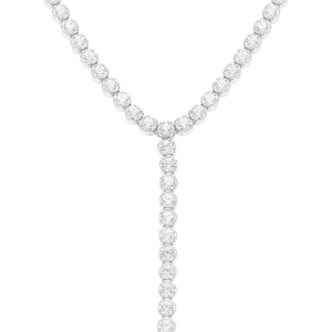 COLLIER ARGENT RHODIÉ FORME CRAVATE OXYDES BLANCS SERTIS TENNIS 3MM 38+5CM