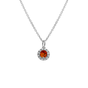 COLLIER ARGENT RHODIÉ PENDENTIF AMBRE VÉRITABLE CONTOUR OXYDES BLANCS 42+3CM