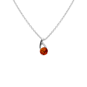 COLLIER ARGENT RHODIÉ PENDENTIF AMBRE VÉRITABLE ET OXYDES BLANCS 42+3CM