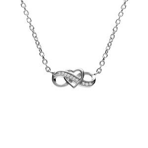 COLLIER ARGENT RHODIÉ INFINI ET COEUR OXYDES BLANCS SERTIS 41+3CM