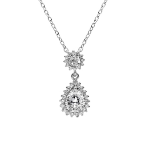 COLLIER ARGENT RHODIÉ PENDENTIF GOUTTE OXYDES BLANCS ET CONTOUR OXYDES BLANCS SERTIS 42+3CM