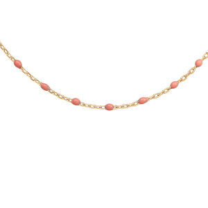 COLLIER ARGENT ET DORURE JAUNE OLIVES RÉSINE ROSE 40+5CM