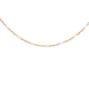 COLLIER ARGENT ET DORURE JAUNE OLIVES RÉSINE BLANCHE 40+5CM