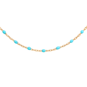 SAUTOIR  ARGENT ET DORURE JAUNE OLIVES RÉSINE TURQUOISE IMITATION 60+10CM