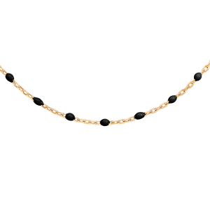 SAUTOIR ARGENT ET DORURE JAUNE OLIVES RÉSINE NOIRE 60+10CM