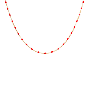SAUTOIR ARGENT ET DORURE JAUNE OLIVES RESINE ROUGE 60+10CM