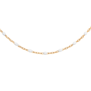 SAUTOIR ARGENT ET DORURE JAUNE OLIVES RESINE BLANCHE 60+10CM
