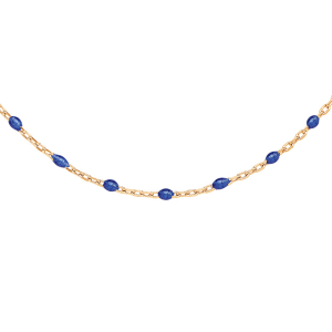SAUTOIR ARGENT ET DORURE JAUNE OLIVES RESINE BLEU FONCÉ 60+10CM