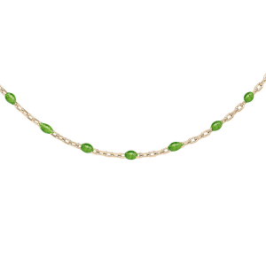 SAUTOIR ARGENT ET DORURE JAUNE OLIVES RÉSINE VERT 60+10CM
