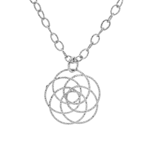 COLLIER ARGENT RHODIÉ PENDENTIF ROSACE DIAMANTÉE 40+5CM