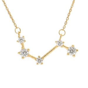 COLLIER ARGENT ET DORURE JAUNE ZODIAQUE CONSTELLATION BÉLIER OXYDES BLANCS SERTIS 40+4CM