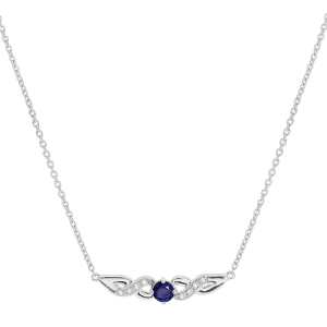 COLLIER ARGENT RHODIÉ SAPHIR VERITABLE ET TOPAZES BLANCHES 42+3CM