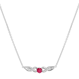 COLLIER ARGENT RHODIÉ RUBIS VERITABLE ET TOPAZES BLANCHES 42+3CM