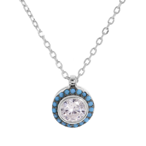 COLLIER ARGENT RHODIÉ PENDENTIF CLOU OXYDE BLANC CONTOUR 42+3CM