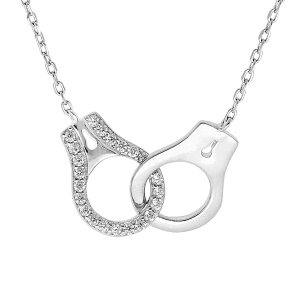 COLLIER ARGENT RHODIÉ MASSIF MENOTTES OXYDES BLANCS 40+5CM