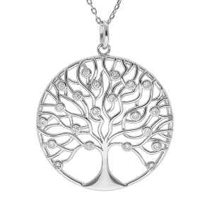 COLLIER ARGENT RHODIÉ ARBRE DE VIE 30MM OXYDES BLANCS SERTIS 42+3CM