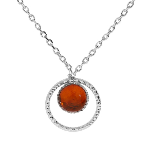 COLLIER ARGENT RHODIÉ PENDENTIF 6MM AMBRE VÉRITABLE 40+5CM