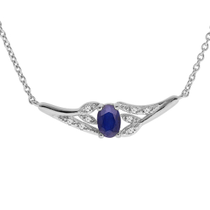 COLLIER ARGENT RHODIE SAPHIR VÉRITABLE ET TOPAZES BLANCHES 42+3CM