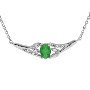 COLLIER ARGENT RHODIE EMERAUDE VÉRITABLE ET TOPAZES BLANCHES 42+3CM