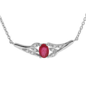COLLIER ARGENT RHODIE RUBIS VÉRITABLE ET TOPAZES BLANCHES 42+3CM