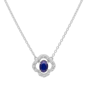 COLLIER ARGENT RHODIE FORME FLEUR SAPHIR VÉRITABLE ET TOPAZES BLANCHES 42+3CM