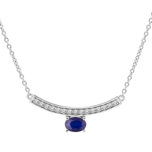 COLLIER ARGENT RHODIE SAPHIR VÉRITABLE ET TOPAZES BLANCHES 42+3CM