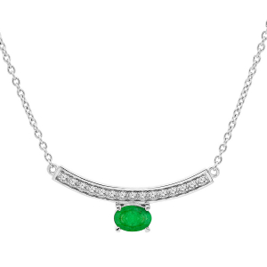 COLLIER ARGENT RHODIE EMERAUDE VÉRITABLE ET TOPAZES BLANCHES 42+3CM