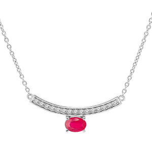 COLLIER ARGENT RHODIE RUBIS VÉRITABLE ET TOPAZES BLANCHES 42+3CM