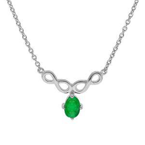 COLLIER ARGENT RHODIE MOTIF INFINI EMERAUDE VÉRITABLE 42+3CM