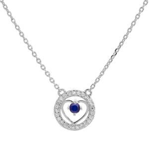 COLLIER ARGENT RHODIE COEUR SAPHIR VÉRITABLE ET CONTOUR TOPAZES BLANCHES 42+3CM