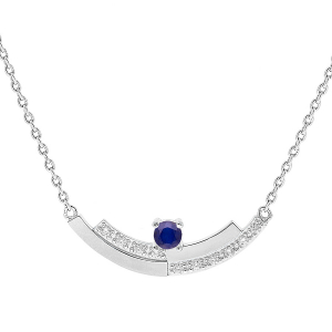 COLLIER ARGENT RHODIE SAPHIR VÉRITABLE ET TOPAZES BLANCHES 42+3CM